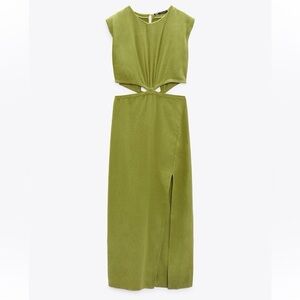 Zara Linen Cutout Midi Dress with Side Slit XS